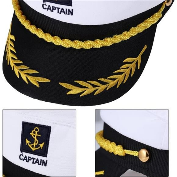 Adult white yacht captain hat adjustable sailor cap nautical boat party costume - Picture 2 of 7
